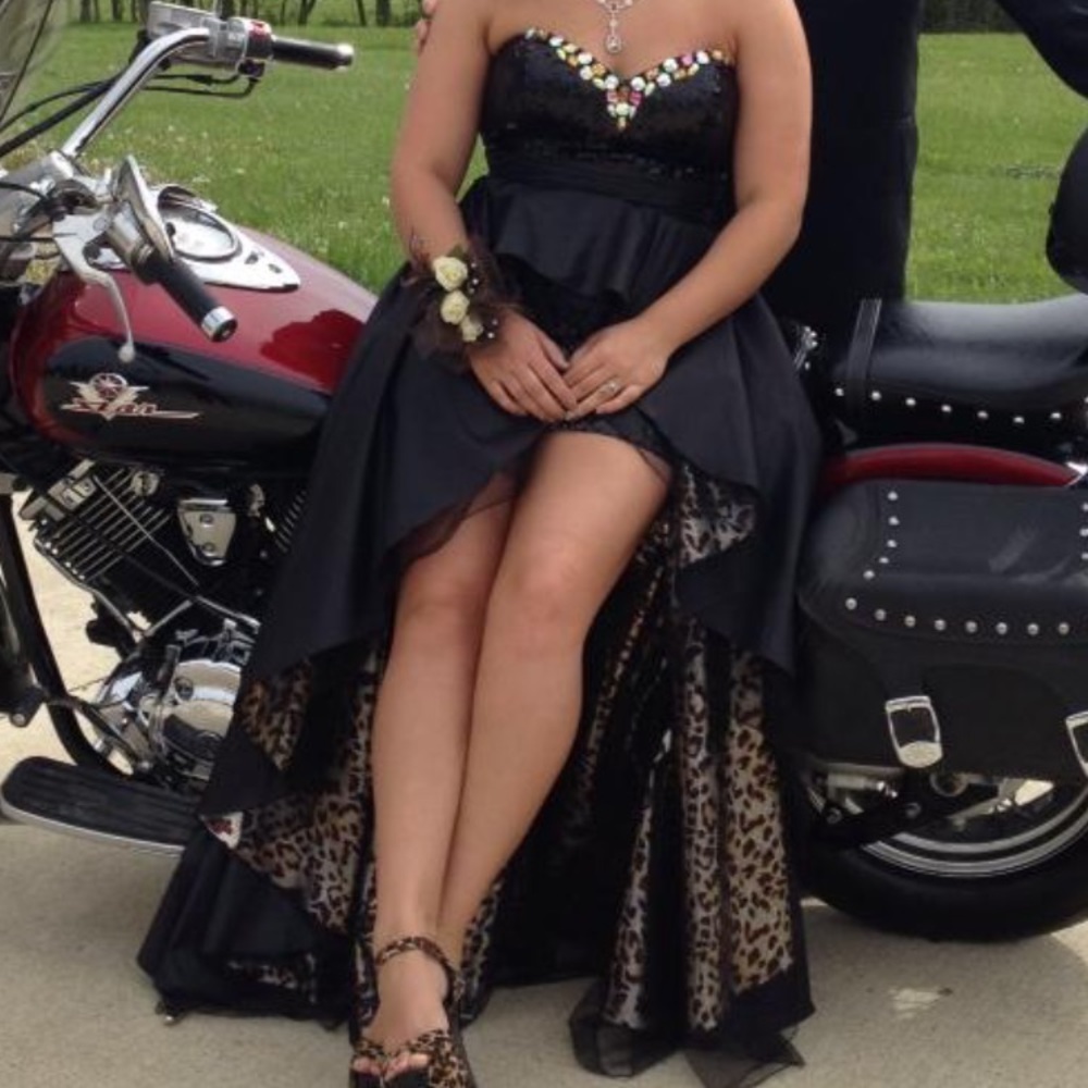Black two piece high low prom dress
